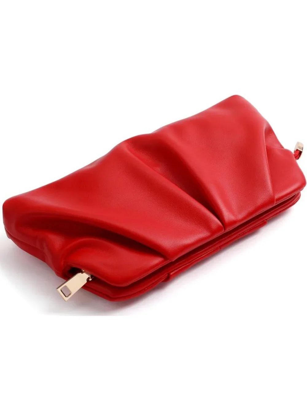 Women's Red Pleated Pu Clutch Purse For Dressy With Chain Formal Handbag